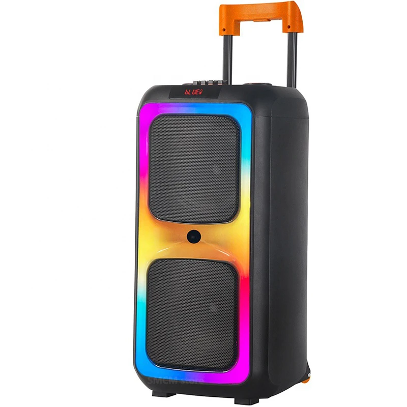 

6000W Outdoor Trolley Audio Dual 8-inch 40W Bluetooth Speaker Peak Power Karaoke with EQ Colorful LED Light ring with Mic Remote