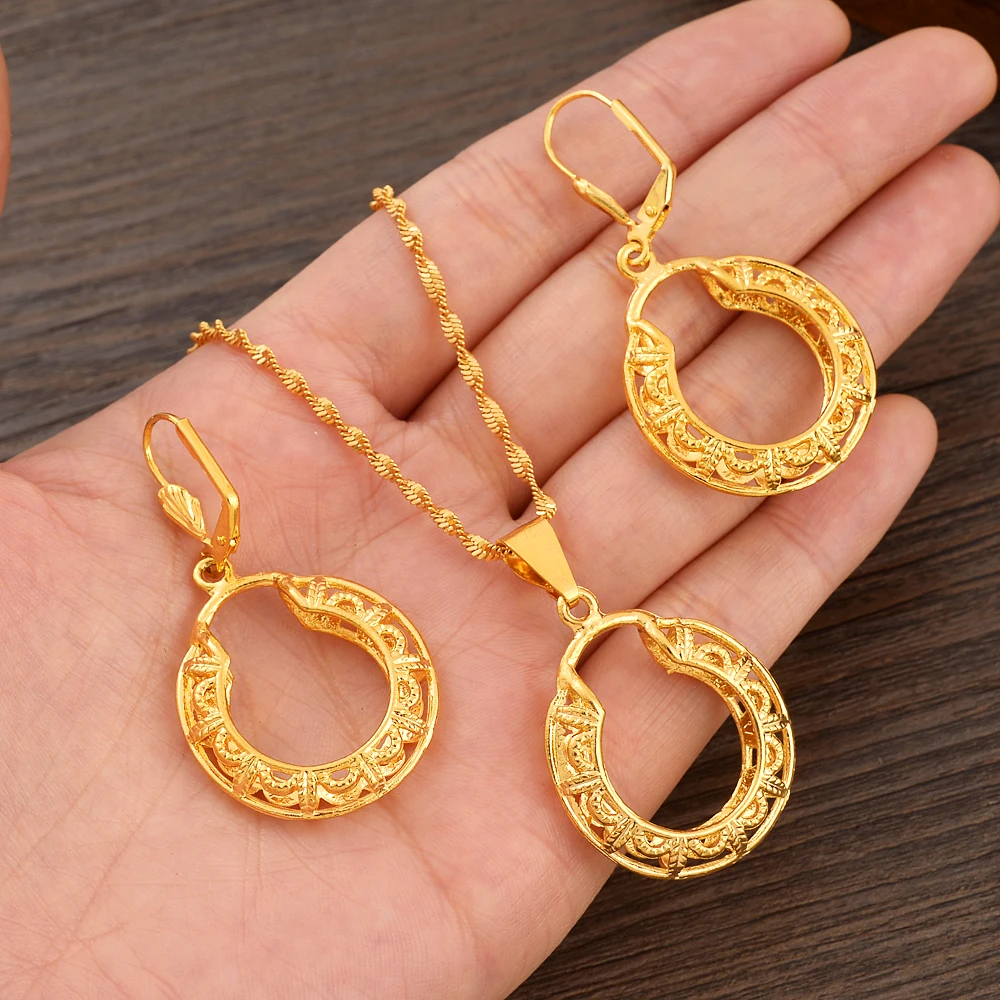 

24k Gold Plated Africa dubai India Jewelry Necklace pendant Earrings wedding Birthday Party Jewelry Sets For Women Girl Gifts