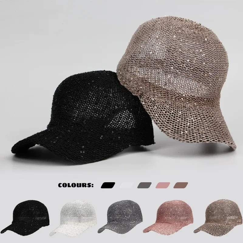 Full Mesh Dot Knitted Baseball Cap Women Spring Summer Breathable Leisure Sun Hats Gorras Hombre Girls Beach Black Dropshipping