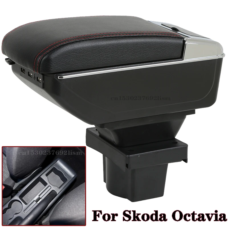 

For Skoda Octavia Armrest box For Skoda Yeti Mk2 2005-2012 Car Armrest Storage box Car Accessories Retrofit Interior Parts USB