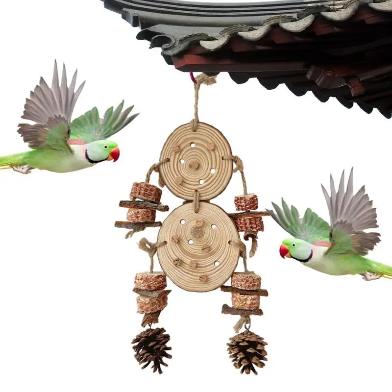 

Bird Toys Natural Chewing Toys Pine Cone Decor Natural Wood Beak Sharpening Multi-Layer Design For Caique Mini Macaws Eclectus