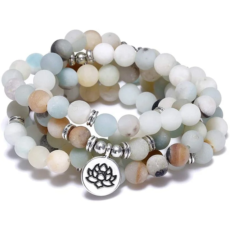 

Amazonite 8mm 108 Natural Mala Prayer Beads Gemstone Stretch Necklace & Bracelet Stress Relief Gifts for Women