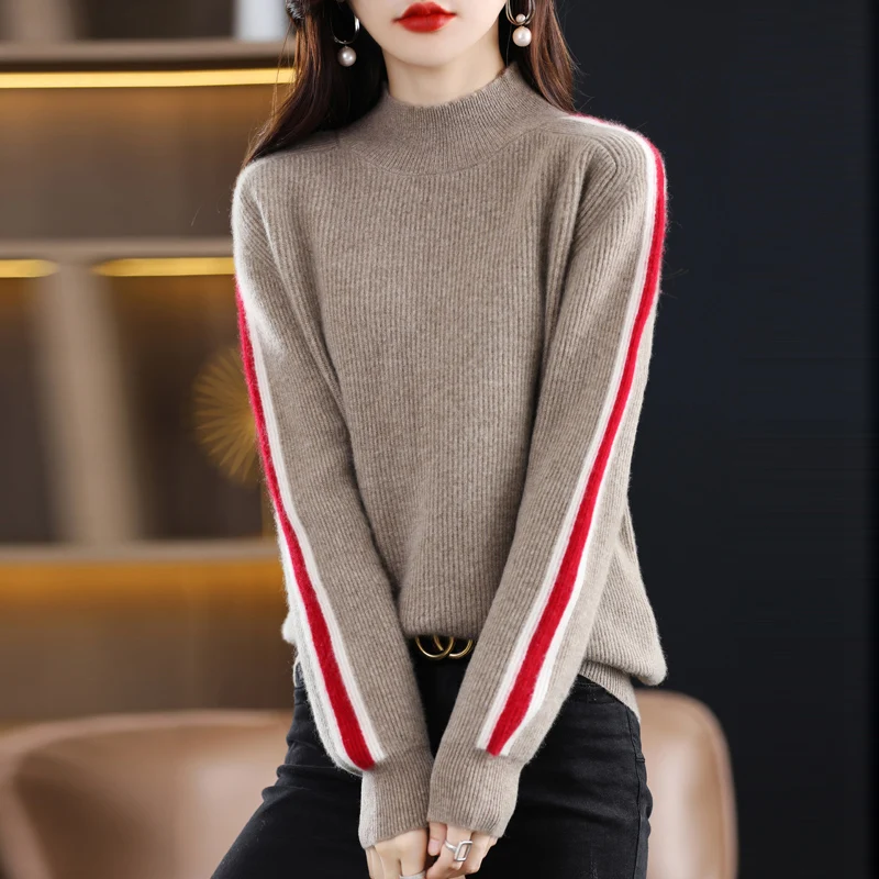 New Half Turtleneck Loose All-Match Bottoming Shirt Autumn And Winter Foreign Style Pure Wool Knitting Pullover Sweater Women