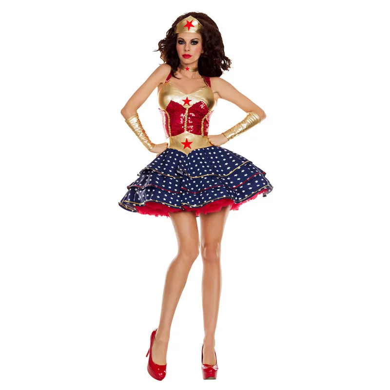 

Сексуальный костюм Чудо-женщины на Хэллоуин для взрослых, супергерой, Суперженщины, косплей, Пурим, карнавал, вечерние Hero, необычное платье