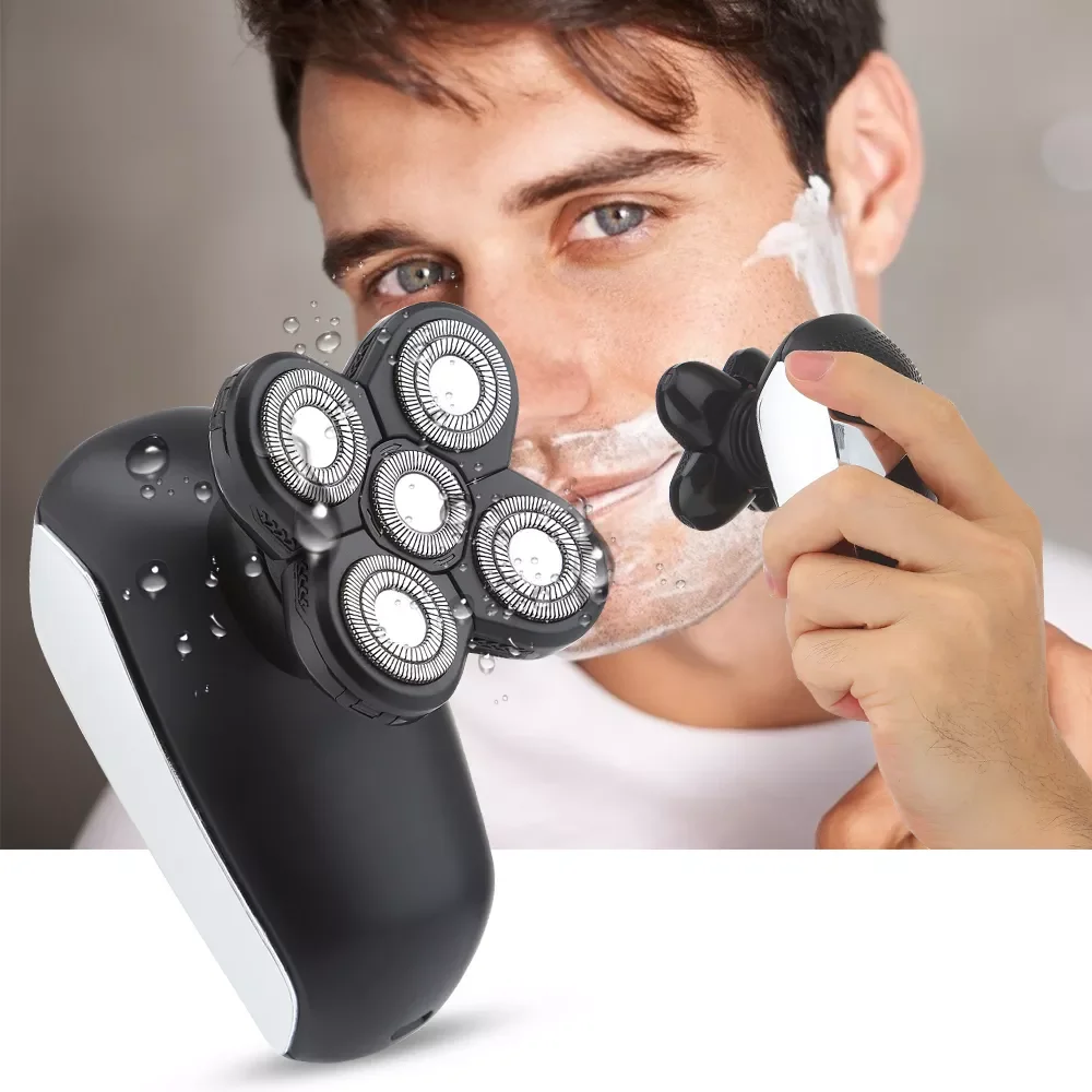 

NEW2023 Shaver Trimmer 4D Men's Rechargeable Bald Head 5 Floating Heads Beard Nose Ear Hair Trimmer Clipper Facial Brush