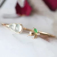 creative natural high ice transparent chalcedony diamond gourd leaf opening adjustable bracelet elegant charm silver jewelry