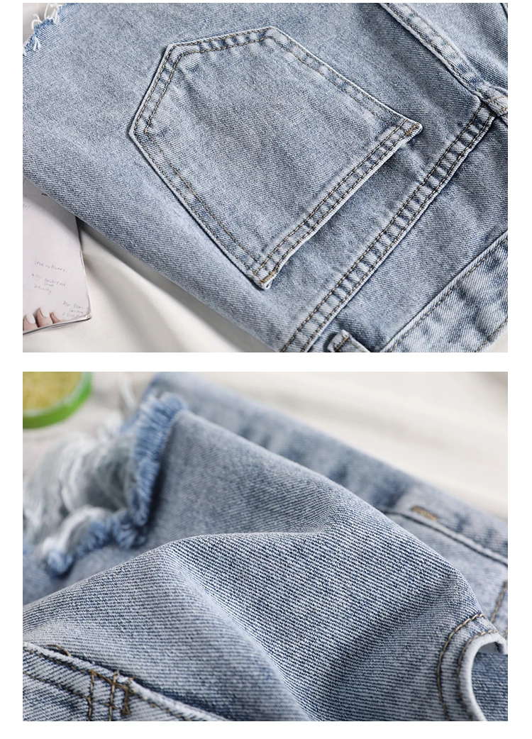 Spicy Girls' Perforated Denim Shorts Women's Clothing High Waist Summer Shorts Korean Loose A-line Large Size Hot Pants AC311