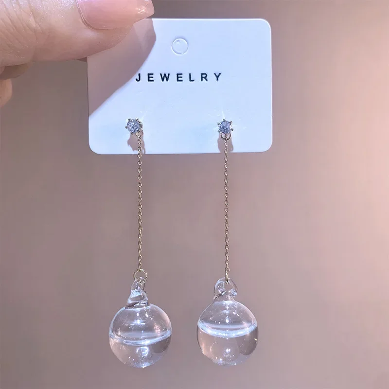 Прозрачные стеклянные бусины длинные круглые подвески серьги солнцезащитные