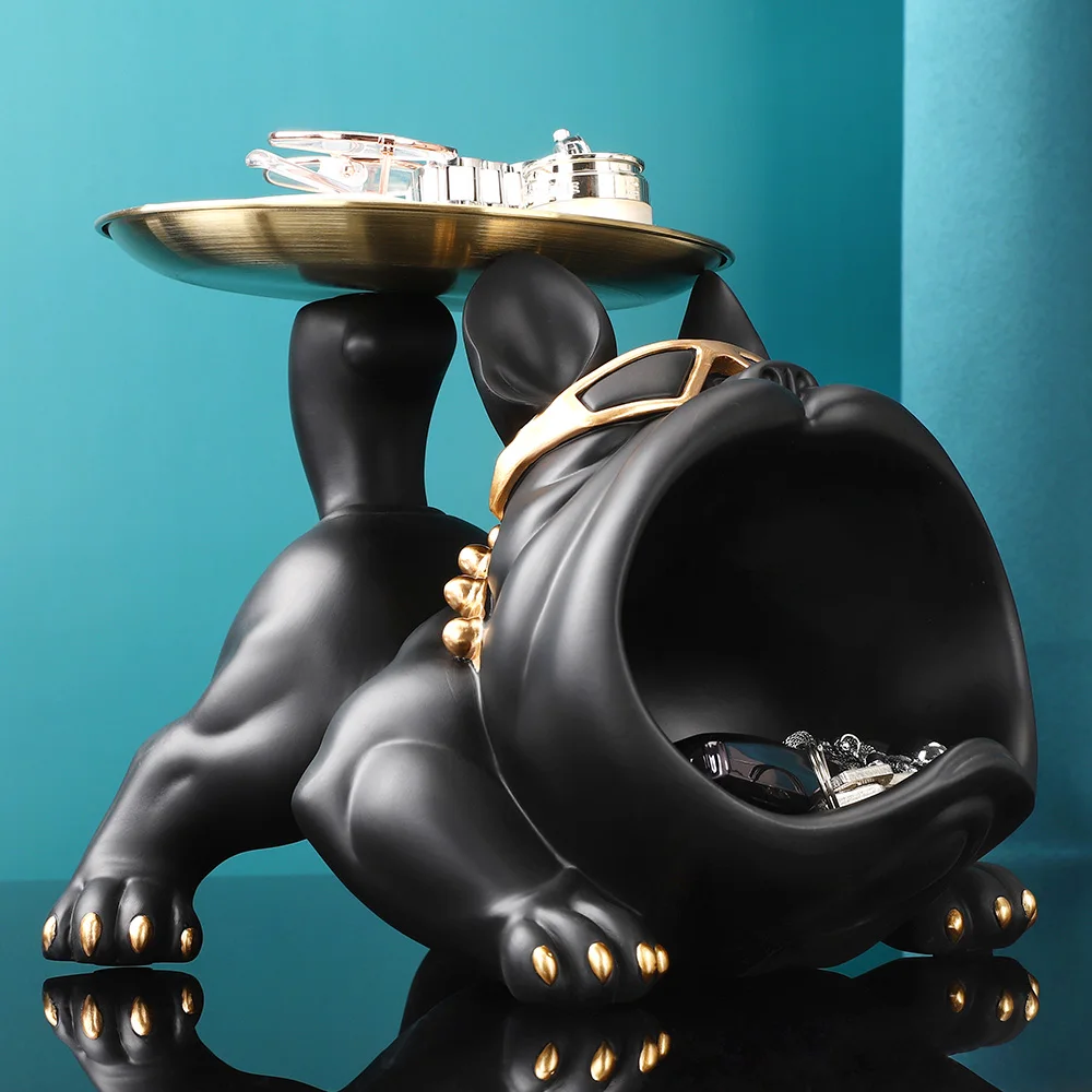

Nordic Home Decor French Bulldog Tray Big Mouth Dog Statue Table Decoration Animal Ornament Interior for Home Decor Living Room