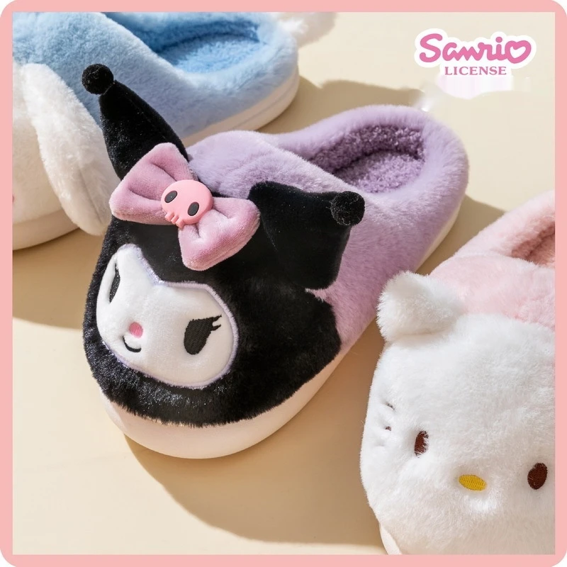Тапочки Sanrio Kuromi женские теплые хлопок мультяшная Мелодия Kt Cinnamoroll домашняя обувь
