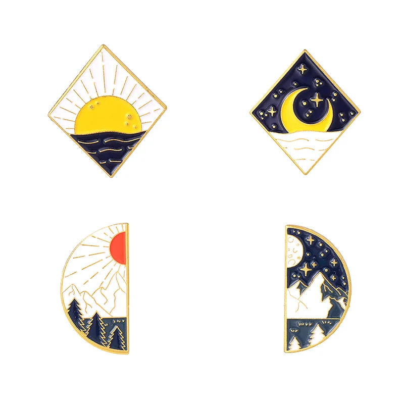 

Landscape Series Pins Day Night Sunrise Couples Accessories Clothing Backpack Alloy Brooch Enamel Lapel Pins Badge Wholesale