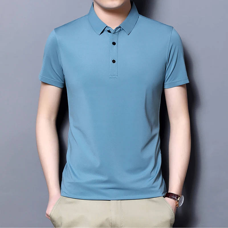 

2023 Summer Mens Simple Essential Polo Shirt With a Touch of Sophistication Male Easy-to-Wear Solid Color Tee Top Timeless Style