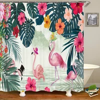 tropical plants flower flamingo printed 3d shower curtain waterproof polyester curtain with hook bathroom decoration curtain