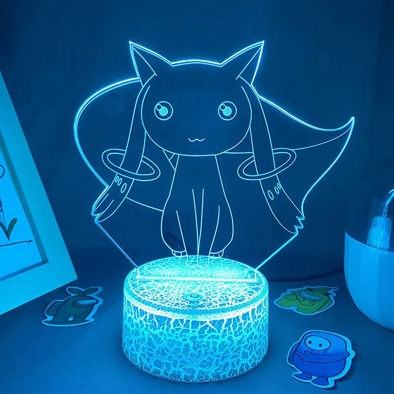 Puella Magi Madoka Magica Kyubey Anime Figure 3d Led Lamp For Bedroom Manga Lava Night Lights Children's Birthday Gifts