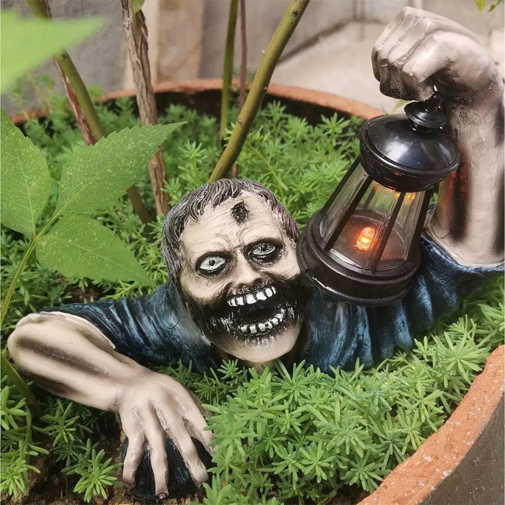 

Статуя зомби на Хэллоуин, украшения с солнечным фонарем, сад зомби, двор, полимерная лужайка, страшная ужасная скульптура, гном, сад Stat D7V6