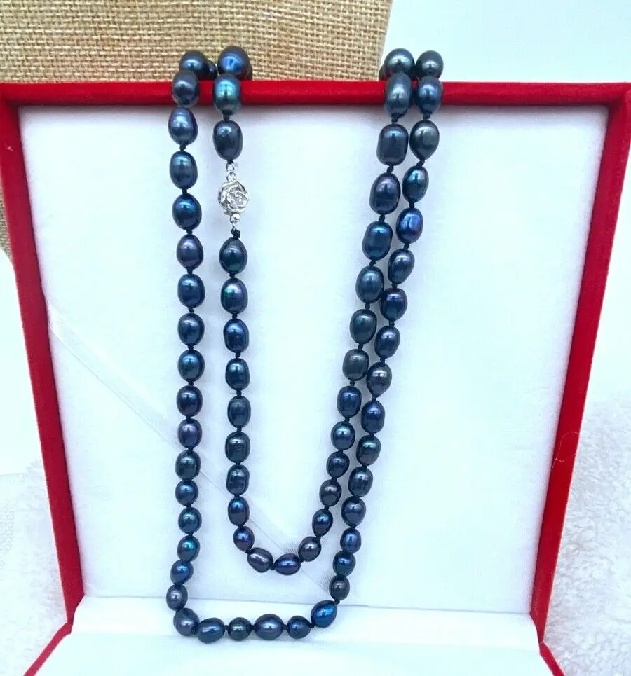 Ожерелье из натурального жемчуга Akoya черного риса диаметром 7-8 мм 24-50 дюймов