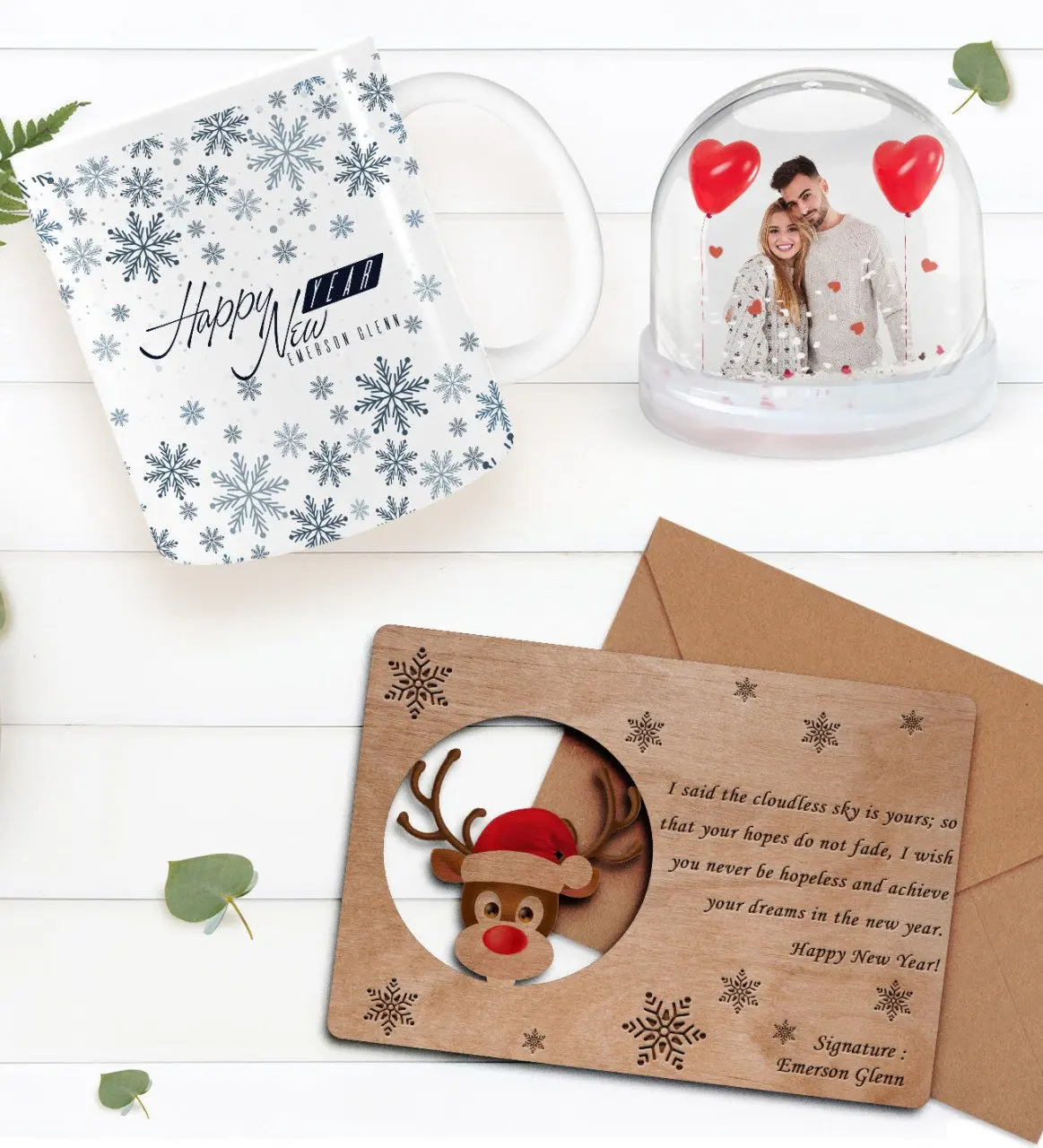 

Персонализированная фотография снежный шар и новогодняя кружка и ретро Деревянная Рождественская открытка подарок