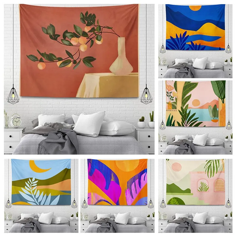 

Настенный гобелен с растениями, эстетический декор для домашней комнаты, стиль бохо, подвесная Большая Ткань, Осенний простой ковер для спальни в скандинавском стиле