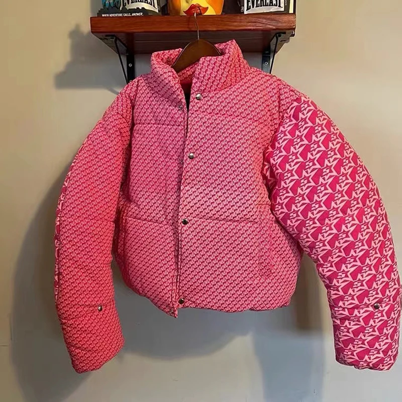 Hip Hop Cardigan Pink Stars Pattern Sp5der 555555 PUFFER Thicken Down Jacket Men Women High Quality Young Thug Windproof Coat