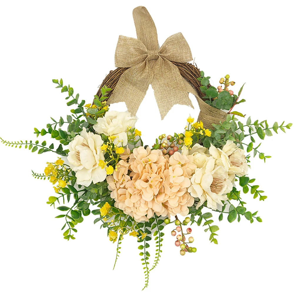 

Artificial Hydrangea Wreath with Eucalyptus Leaves Spring & Summer Wreath for Front Door Wedding Party Home Decoration
