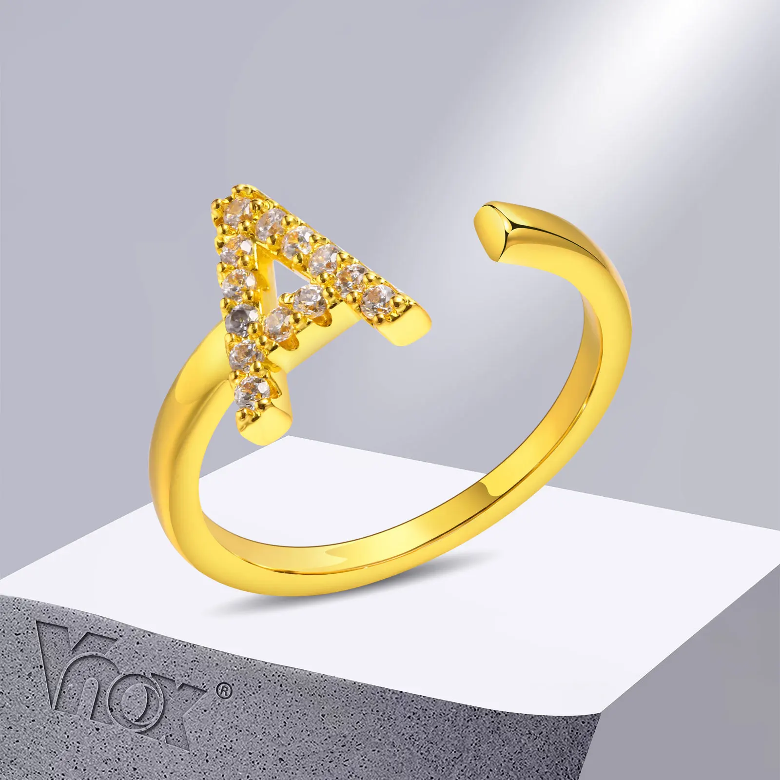 

Vnox Initial Letter Rings for Women Girls, Gold Color Stackable Alphabet Ring,Crystal Inlaid Initial Rings Bridesmaid Gifts