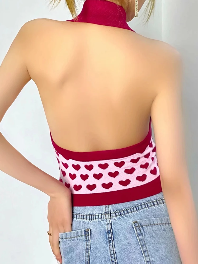 Женский укороченный топ без рукавов SVOKOR однобортный Топ-поло с принтом сердца и