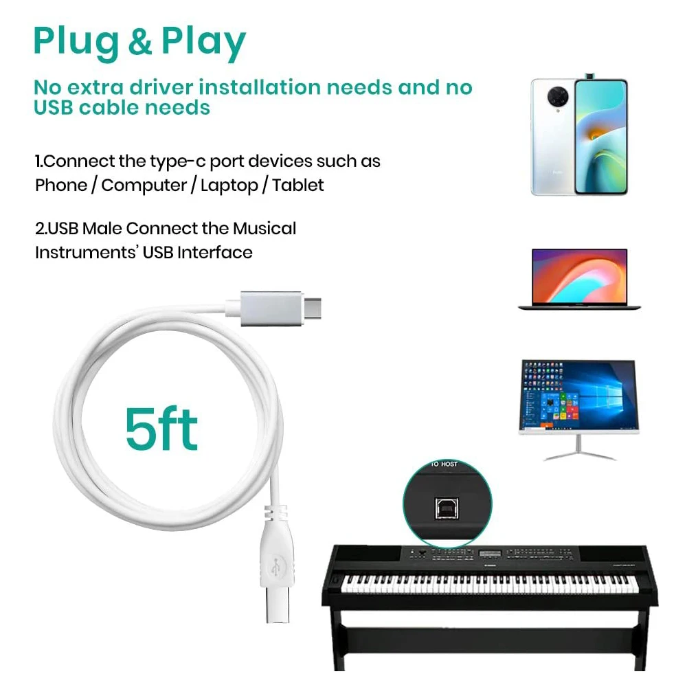 5 футов OTG кабель для электронного музыкального инструмента Type C к USB 2 0 аудио