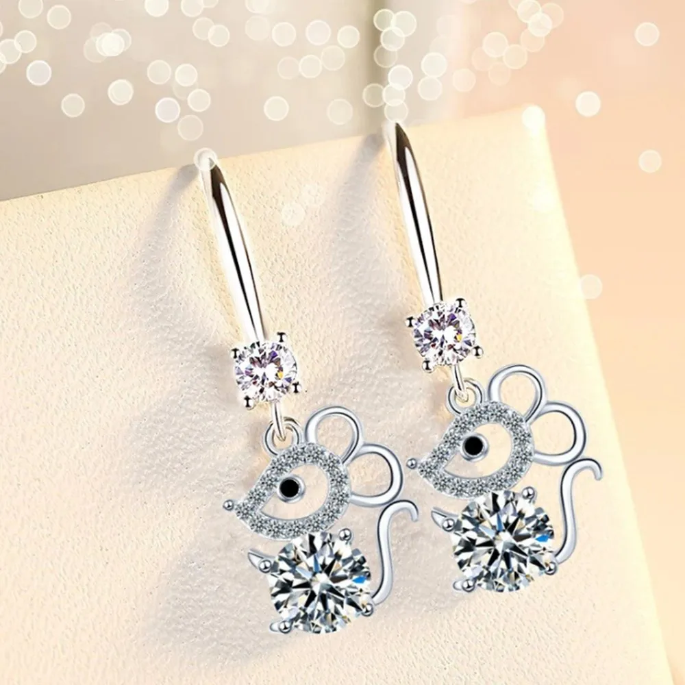 

Wholesale S925 Sterling Silver Women Fashion Jewelry High Quality Blue Pink White Crystal Zircon Drop Mouse Earrings