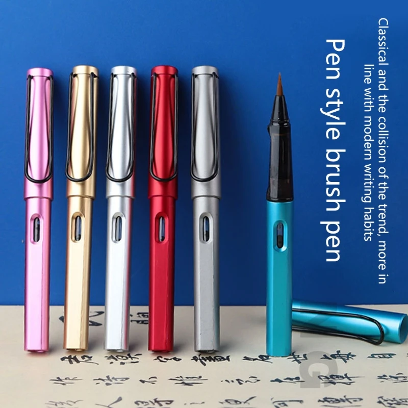 

Fountain Pen-like Calligraphy Brush Pen Metal Pen Clip Detachable Refillable Ink Sac for Calligraphy Practicing Signing