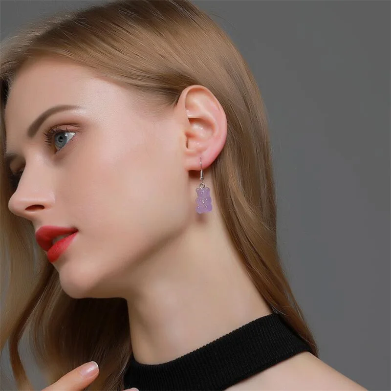 

Korean Creative Candy Color Cartoon Bear Earrings For Women Girls Cute Bear Transparent Resin Colorful Earrings Fashion Jewelry