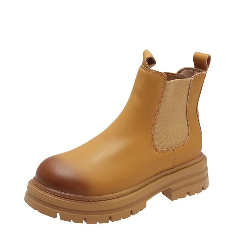 2022 Autumn and Winter Women Ankle Boots Pu Leather Chunky Boots Round Toe Platform Chelsea Boots Fashion Platform Boots Female