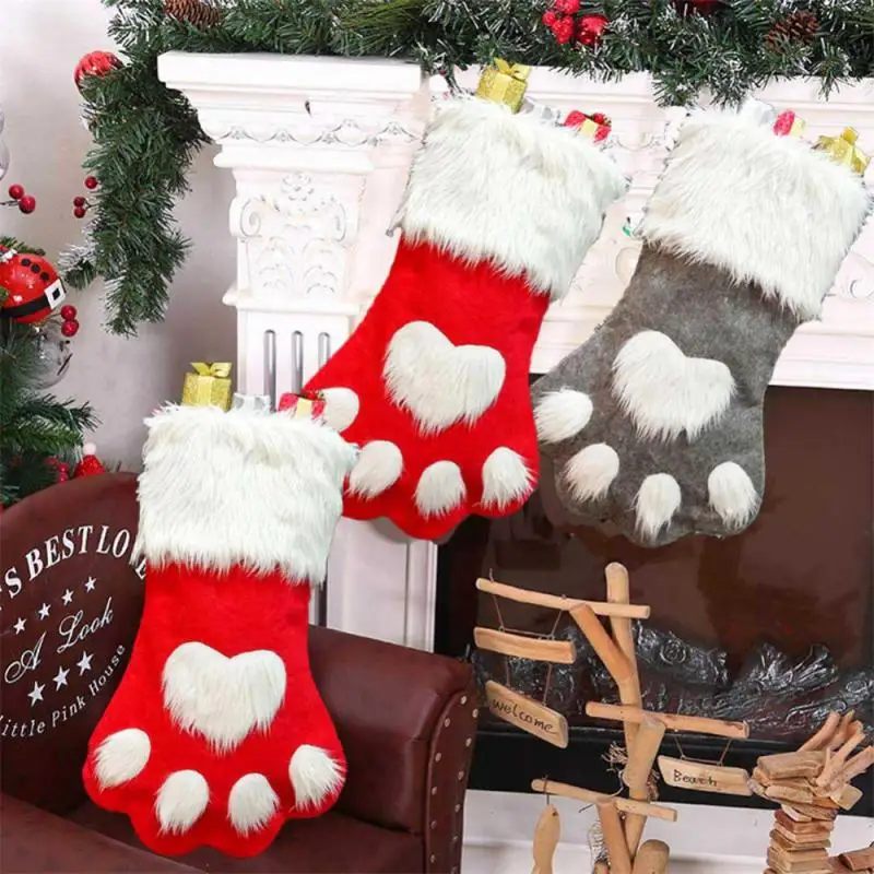 

2022 Gift Bag Stockings Long-haired Dog Claw Xmas Socks Christmas Tree Ornaments Christmas Decoration For Home 2023