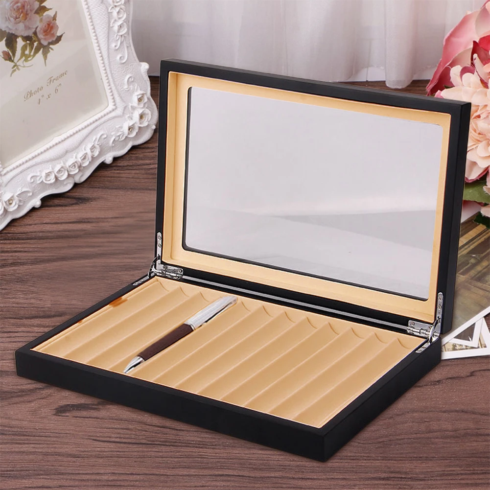12 Grid Pen Case Storage Anti Dust Scratch Proof Wooden Holder Visible Travel Wear Resistant Rectangle Student Gift Display Box