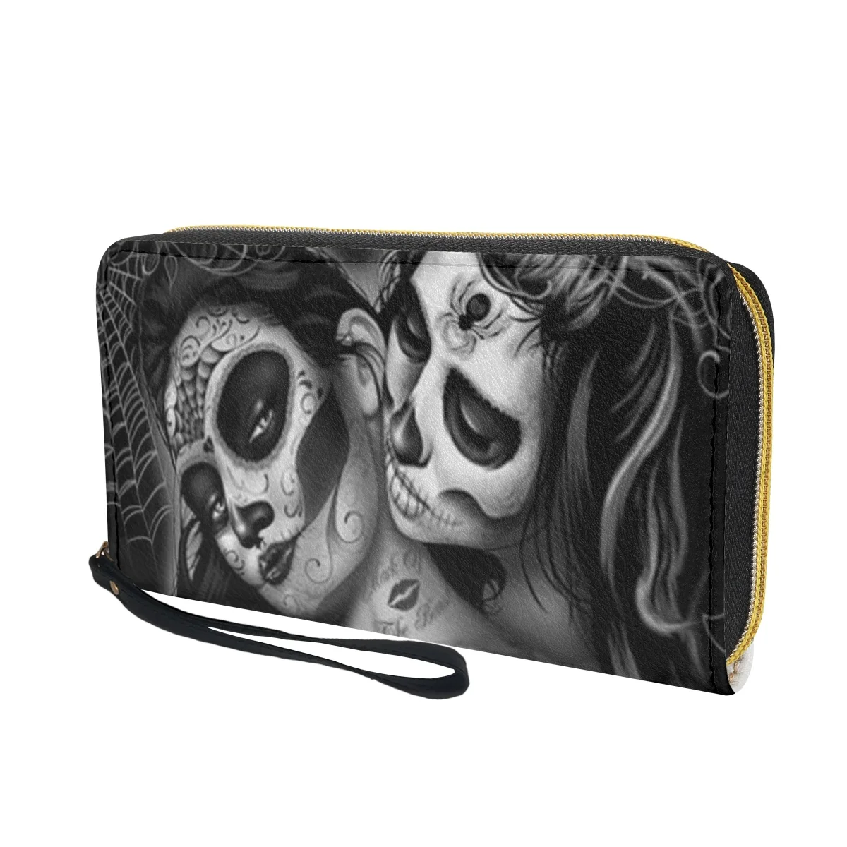Skull Print Women Luxury Wallets For Famous    Pu Leather StrapSlim Phone BagCarteras Para Mujer
