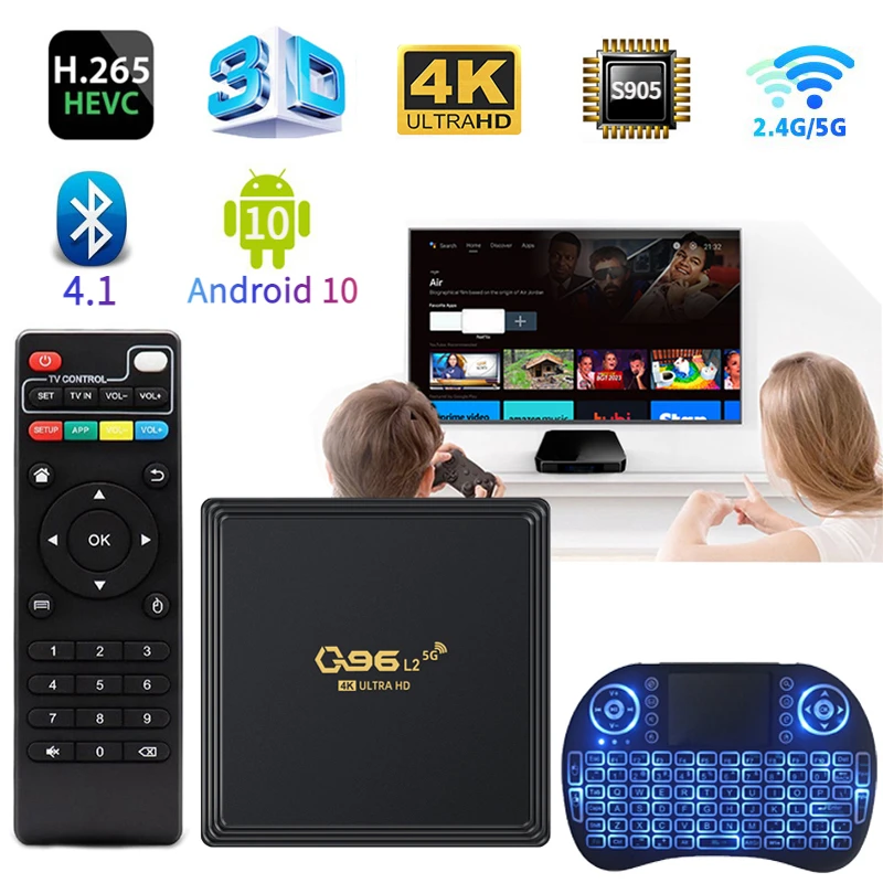 

ТВ-приставка Q96 L2, Android 10, четырехъядерный процессор Amlogic S905, 4K, 3D, HDR10 H. 265, 4G, двойной Wi-Fi, умный медиаплеер 8 ГБ, 128 ГБ, BT 4,1, Iptv TV