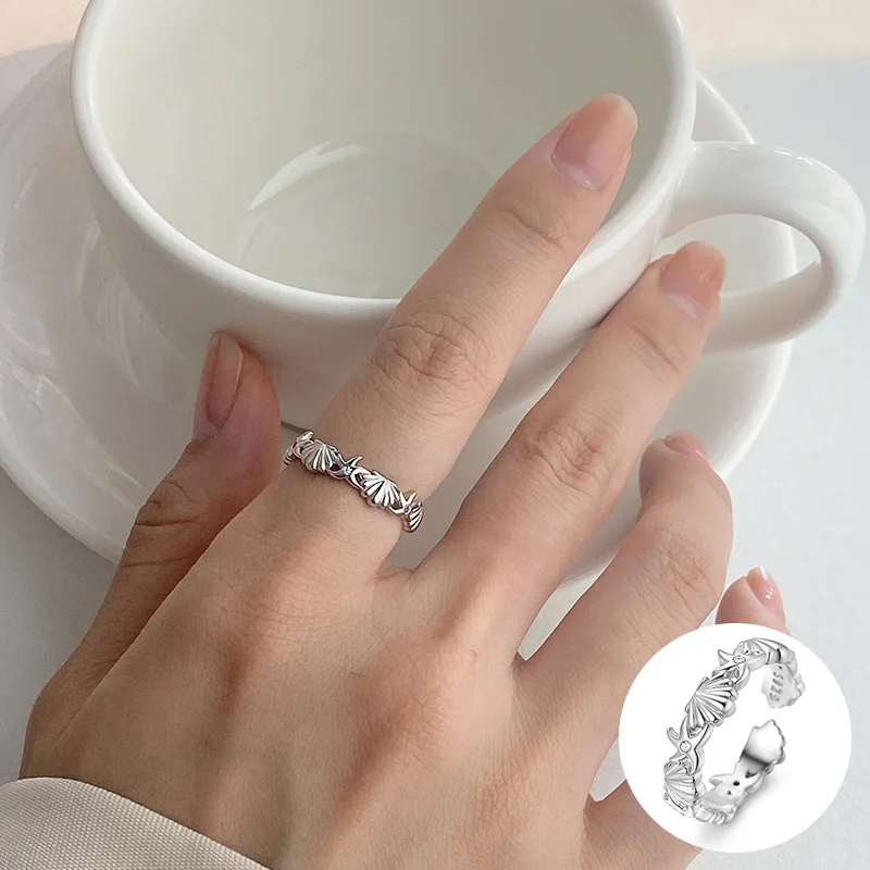 

100% 925 Sterling Silver Zircon Starfis Open Ring for Women Girl Simple Fashion Shell Design Jewelry Birthday Gift Dropshipping