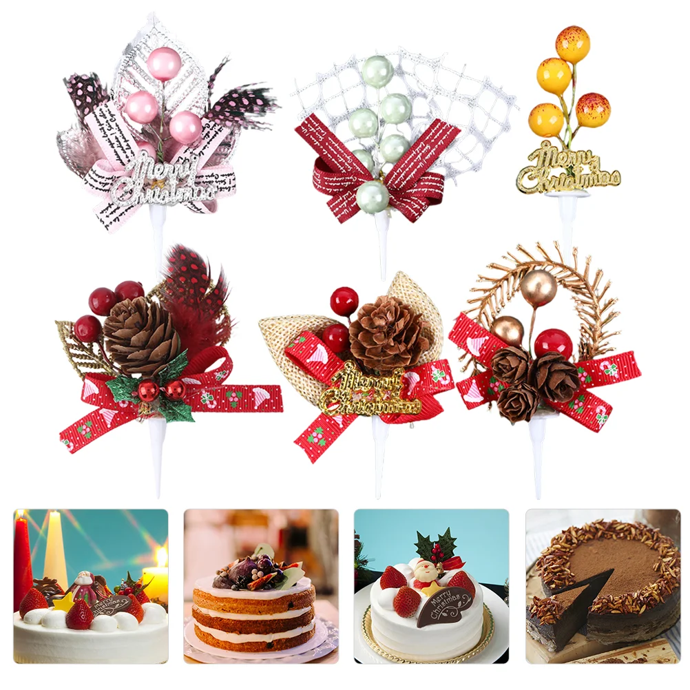 

6pcs Artificial Berry Stems Christmas Cake Picks Christmas Party Decoration Christmas Cupcake Decorations