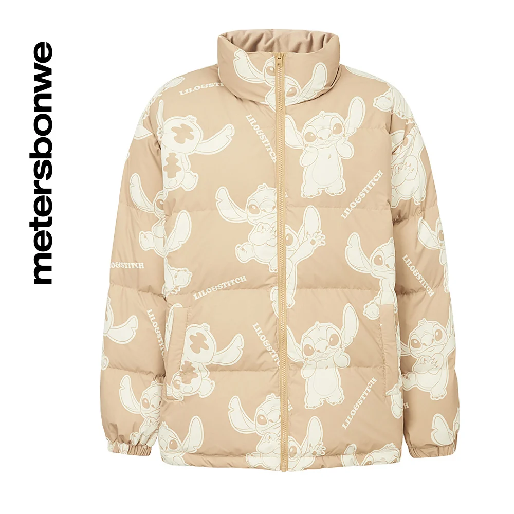 Metersbonwe Full Print Stand Collar Down Jackets Men Women 80%Duck Down Thick Warm Wear Young Student Loose Winter Down Coat
