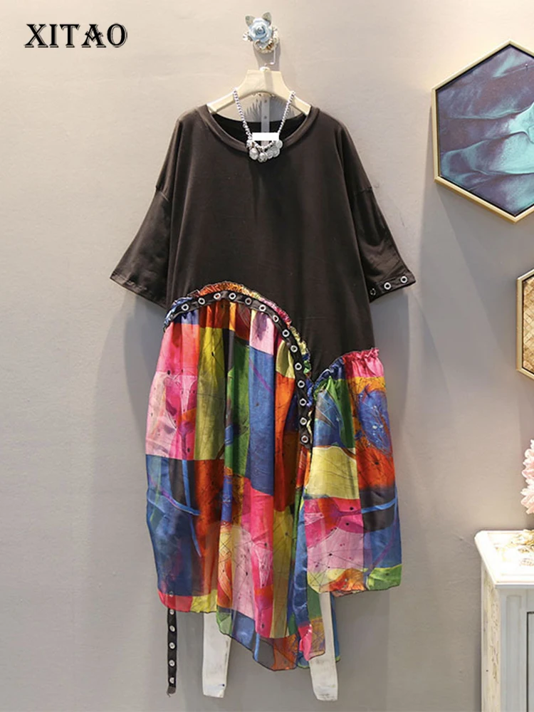 Женское платье в стиле пэчворк XITAO летнее шифоновое большого размера западном