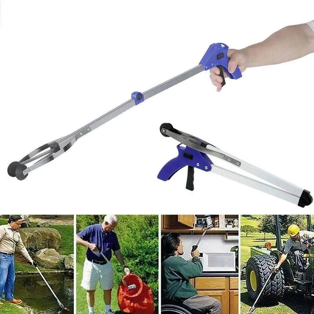 

2pcs 81cm Long Foldable Garbage Pick Up Tool Trash Clamps Grab Curved Handle Design Factory Household Pickup Grabber Tools
