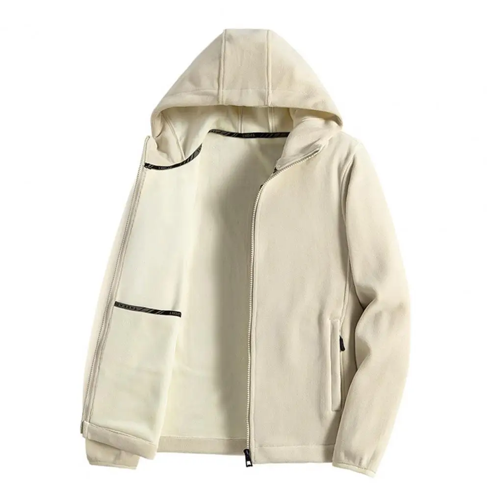 

Hoodie Coat Solid Color Cardigan Cold-proof Casual Thicken Men Coat Men Winter Coat for Home