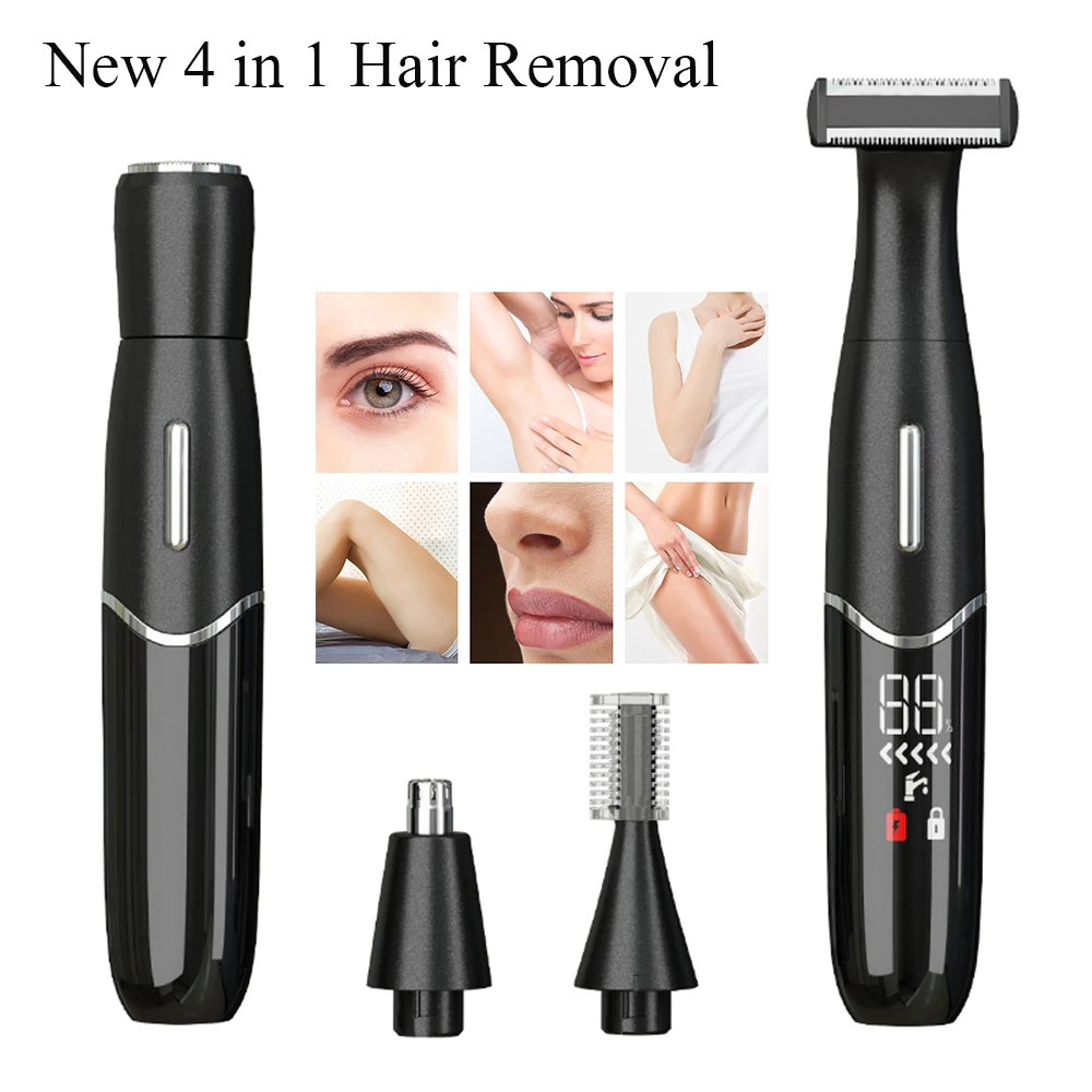 4 in 1 Hair Removal for Women and Man Eyebrow Razor Hair Remover Nose Root Arms Trimmer Facial Rechargeable Painless Lady Shaver