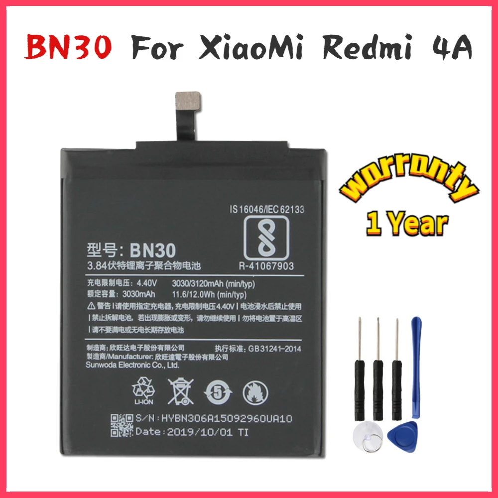 New yelping BN30 Phone Battery For Xiaomi Redmi 4A Mi4A M4A Battery Compatible Replacement Batteries 3120mAh Free Tools