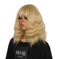 sivir synthetic wigs blonde color middle length wave hair wigs with bangs wigs for white black women heat resistant fiber