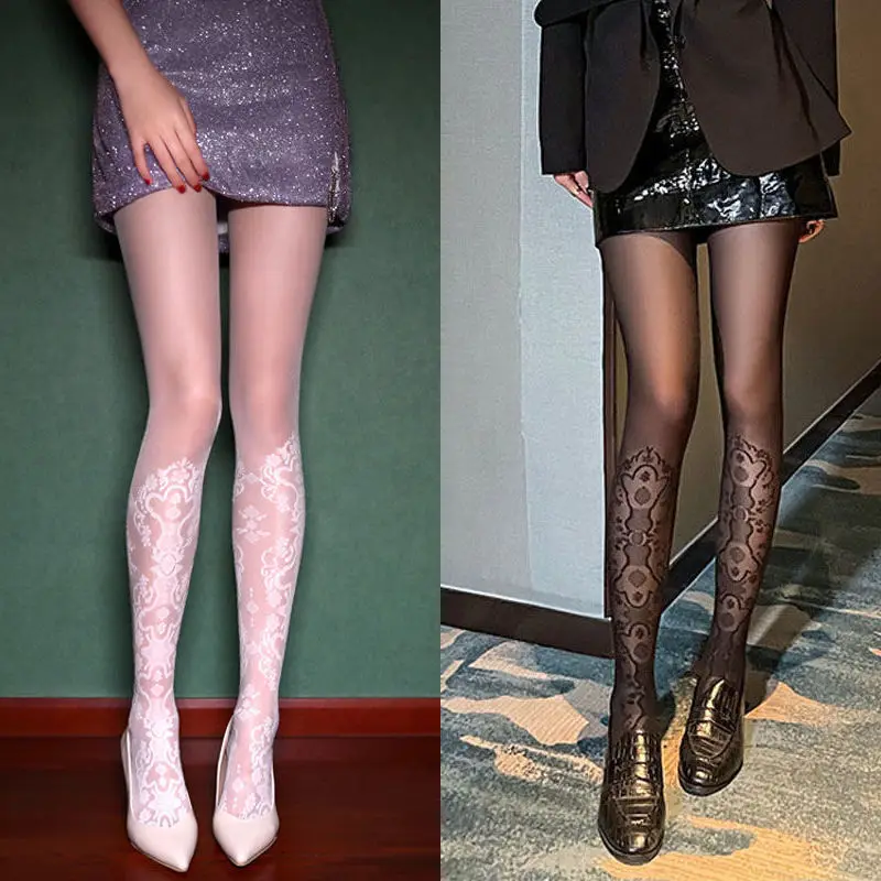 

Women Sexy Jacquard Stockings Thin High Hosiery Gothic Pantyhose Elegant Lace Tights Elastic Silk Socks Girls Sexy Long Tights