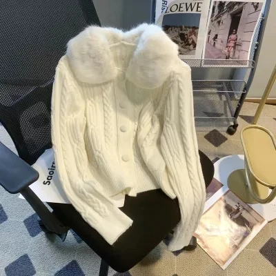 

Женский однобортный трикотажный кардиган Amolapha со съемным воротником
