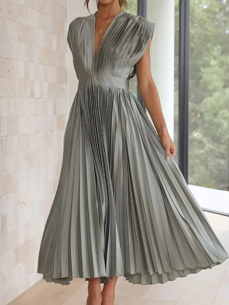 

HuaYang Women Elegant Sexy Loungewear New Deep V-Neck Lace-Up Party Dress Summer Sleeveless Holiday Ladies Dress Dropshipping