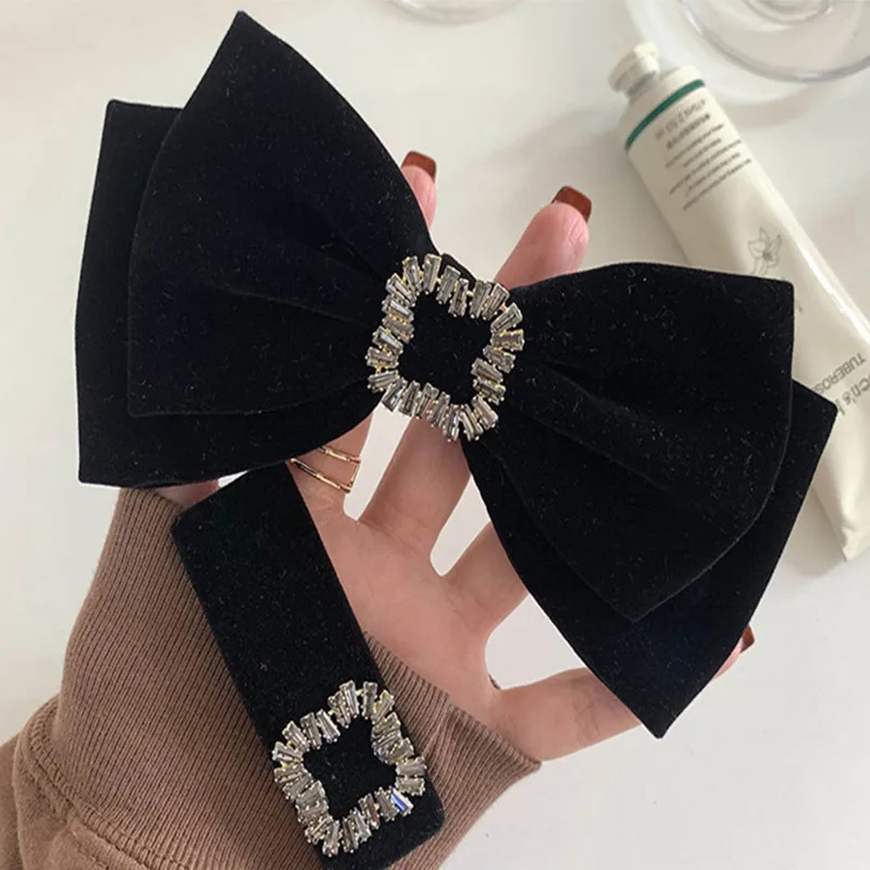 

South Korea INS Temperament Hair Clip High Sense of Design Black Velvet Gray Acrylic Bow Hairpin BB Clip Hair Accessories