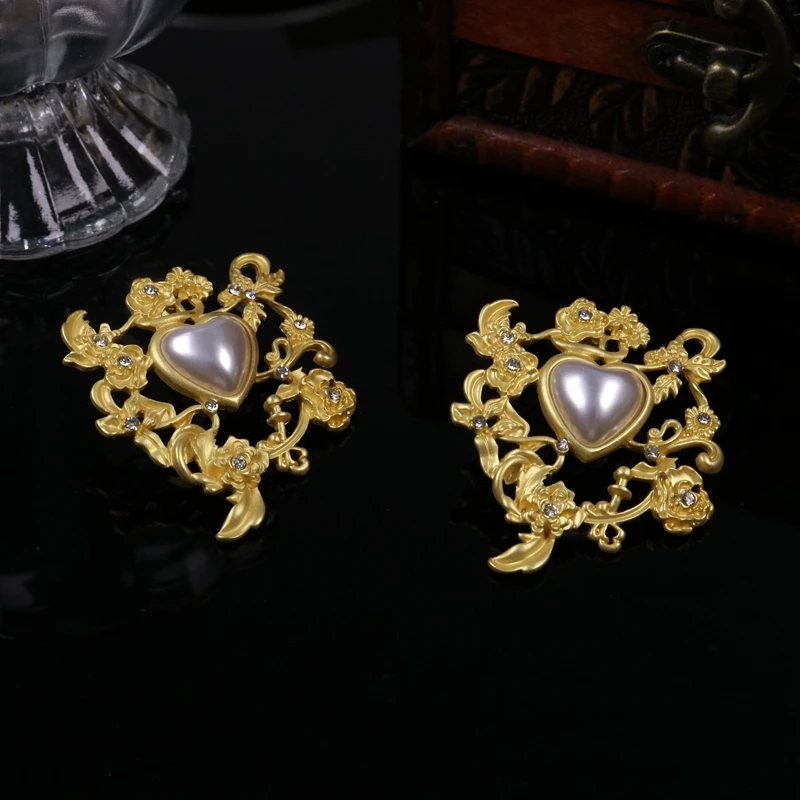 

Роскошные желтые серьги в форме сердца с белыми искусственными жемчужинами, изысканные женские украшения в дворцовом стиле