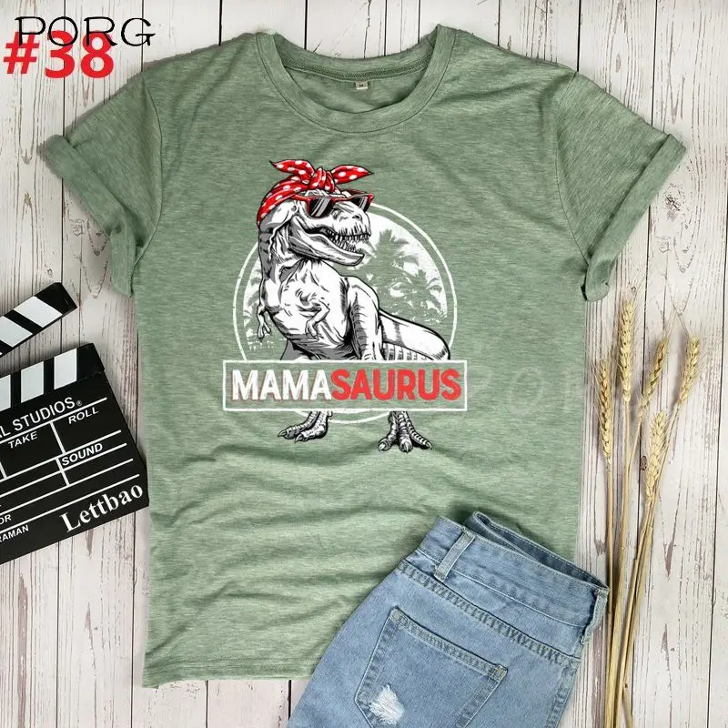 Mamasaurus T Rex Dinosaur Graphic Shirts Women 2022 Summer New Casual Loose Tshirt Mother's Day Gift O Neck Woman Tops Tee | Женская